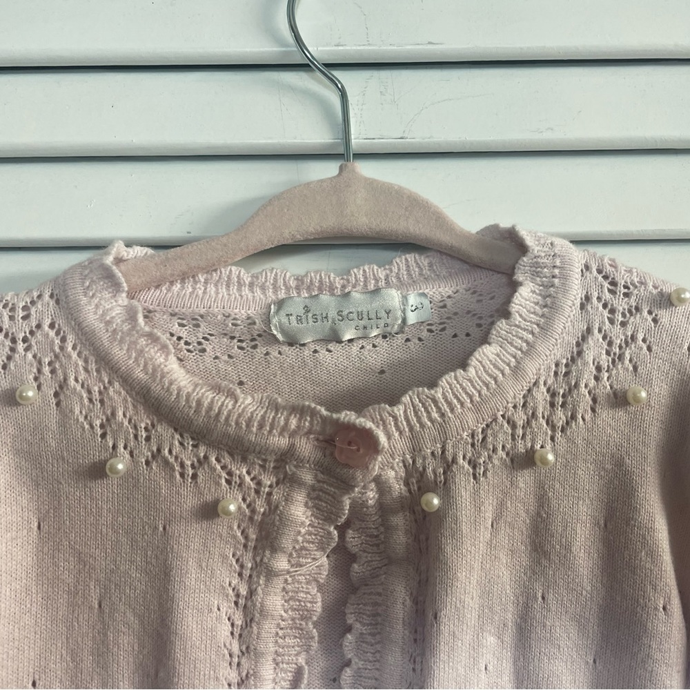 Beautiful Pink Trish Scully Crocheted Sweater w/single Closure at Neck -Pearls - Picture 2 of 6